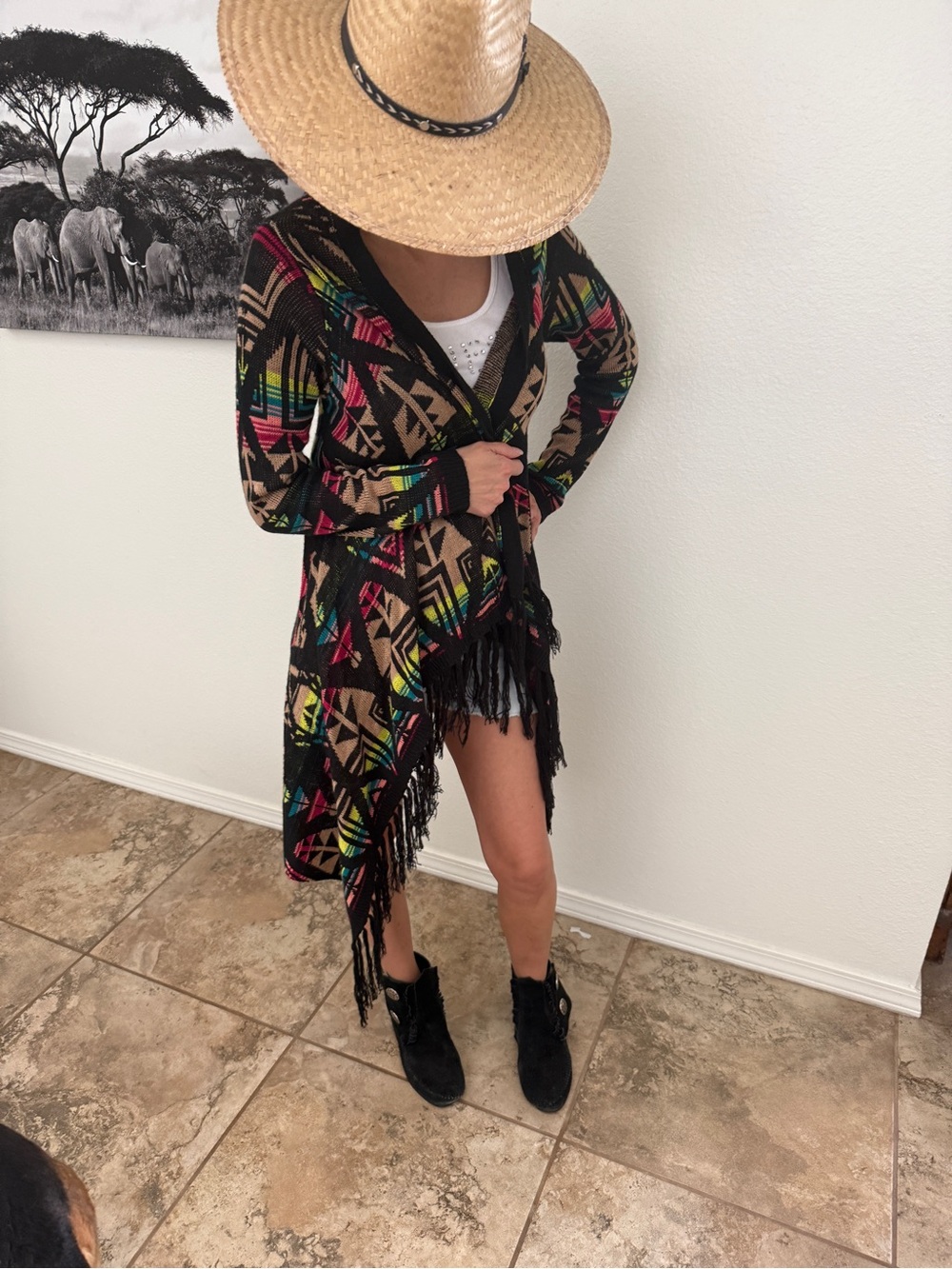 Boho Fringe Open-Front Cardigan Sweater - Multicolor
